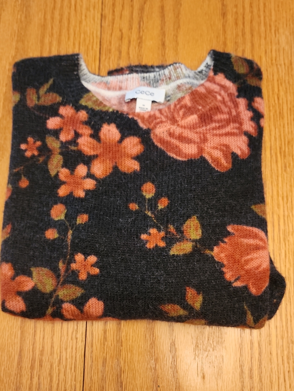 CeCe Black Floral Crewneck Sweater - Picture 10 of 16